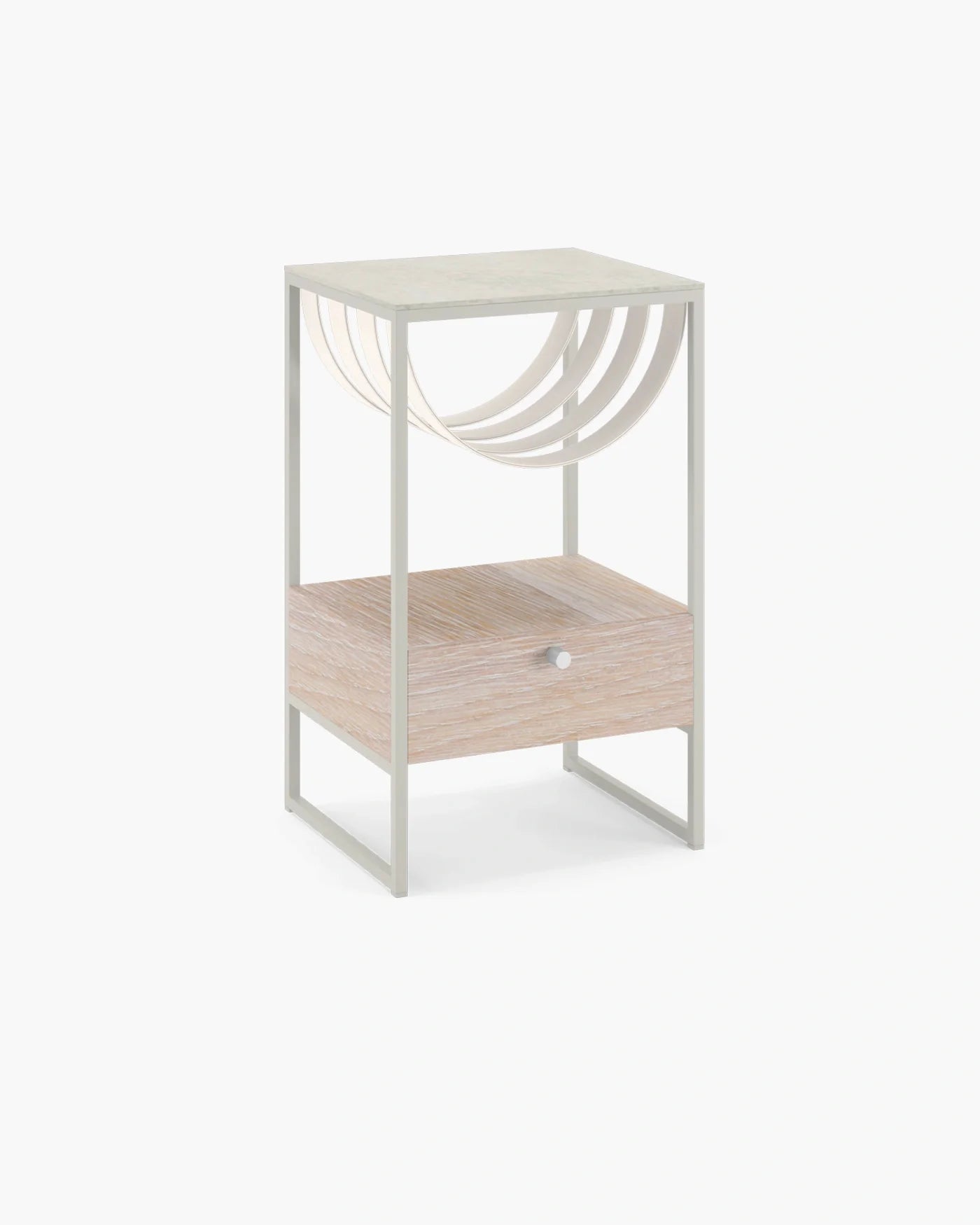 Iris bed table in beige with lunar dekton top and stylish design, perfect for bedroom decor and functionality.